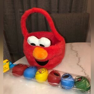 ❤️ Red Elmo Plush Easter Basket with Colorful Sesame Street Eggs